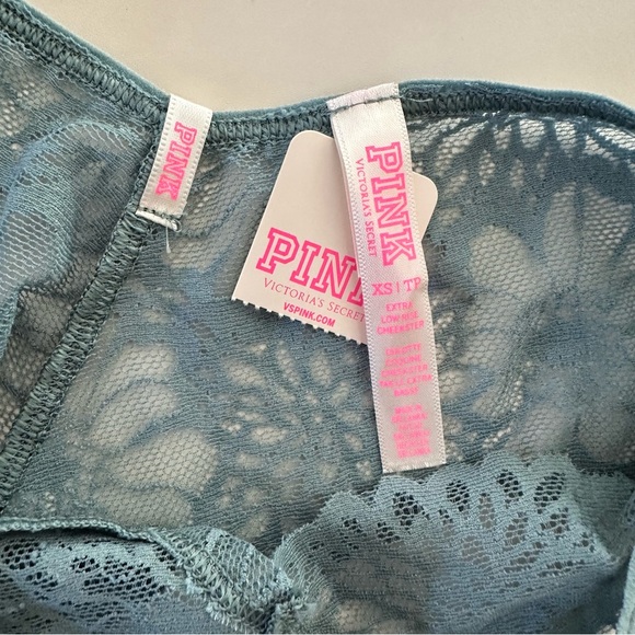 PINK Victoria's Secret Green Blue Lace Extra Low Rise Cheekster Thong NWT | XS - Picture 5 of 5